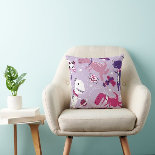 Space Dinosaurs Cute Dinosaurs Stars Space Ship Throw Pillow