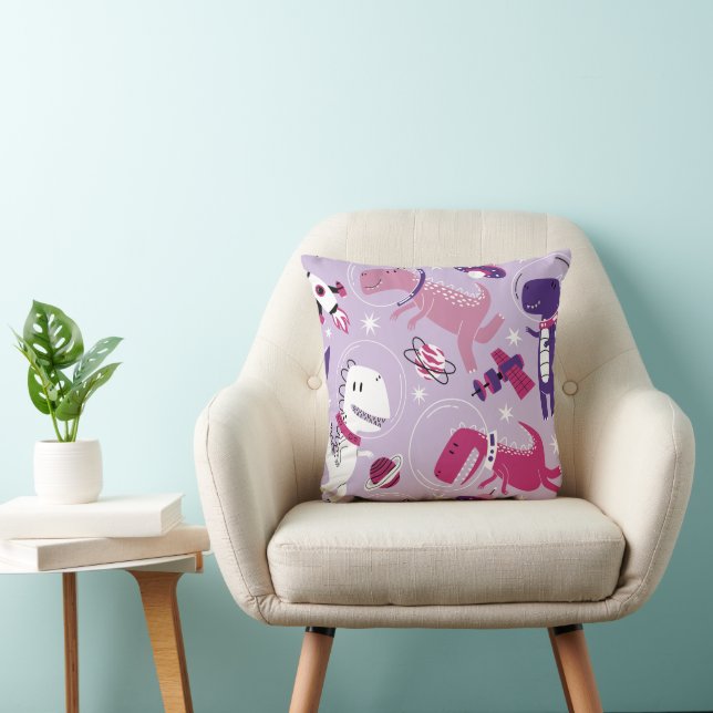 Space Dinosaurs, Cute Dinosaurs, Stars, Space Ship Throw Pillow (Chair)