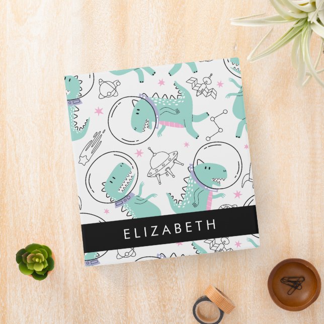 Space Dinosaurs, Cute Dinosaurs, Stars, Your Name 3 Ring Binder (In Situ)