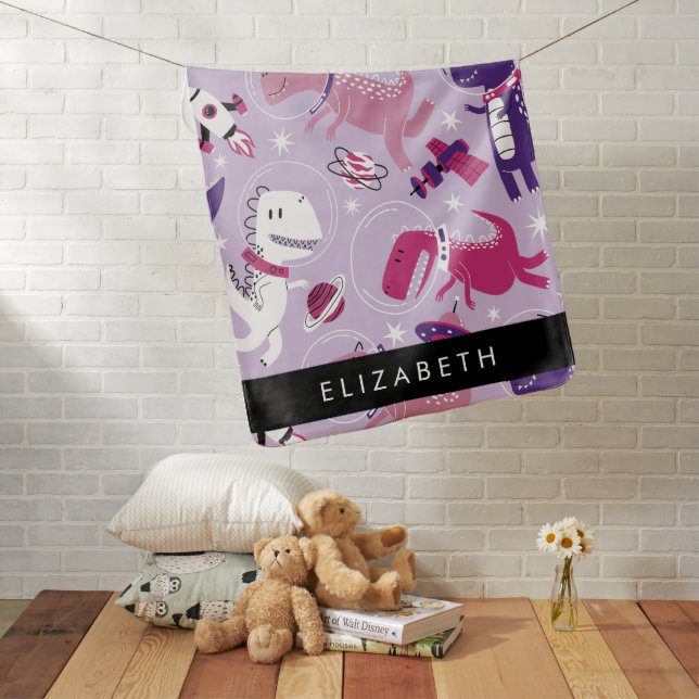 Space Dinosaurs, Cute Dinosaurs, Stars, Your Name Baby Blanket (In Situ)