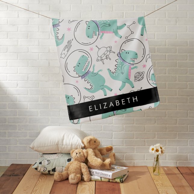 Space Dinosaurs, Cute Dinosaurs, Stars, Your Name Baby Blanket (In Situ)
