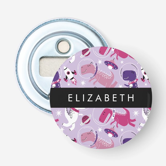 Space Dinosaurs, Cute Dinosaurs, Stars, Your Name Bottle Opener (Front)