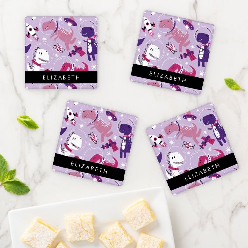 Space Dinosaurs Cute Dinosaurs Stars Your Name Coaster Set