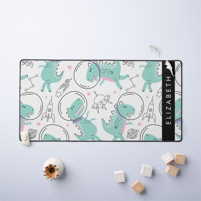 Space Dinosaurs, Cute Dinosaurs, Stars, Your Name Desk Mat (Kids Table)