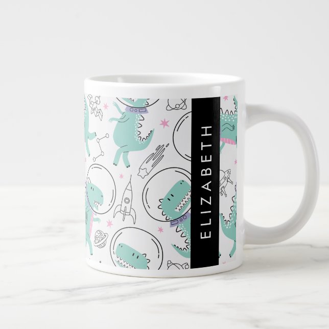 Space Dinosaurs, Cute Dinosaurs, Stars, Your Name Giant Coffee Mug (Right)