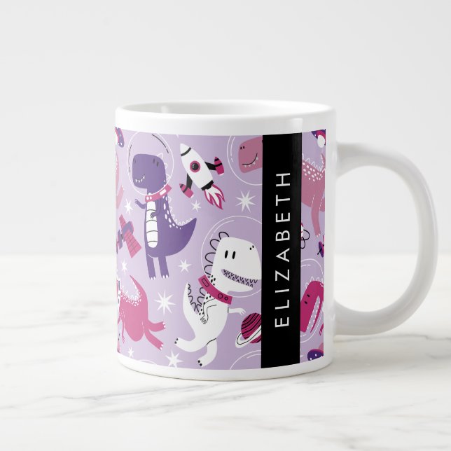 Space Dinosaurs, Cute Dinosaurs, Stars, Your Name Giant Coffee Mug (Right)