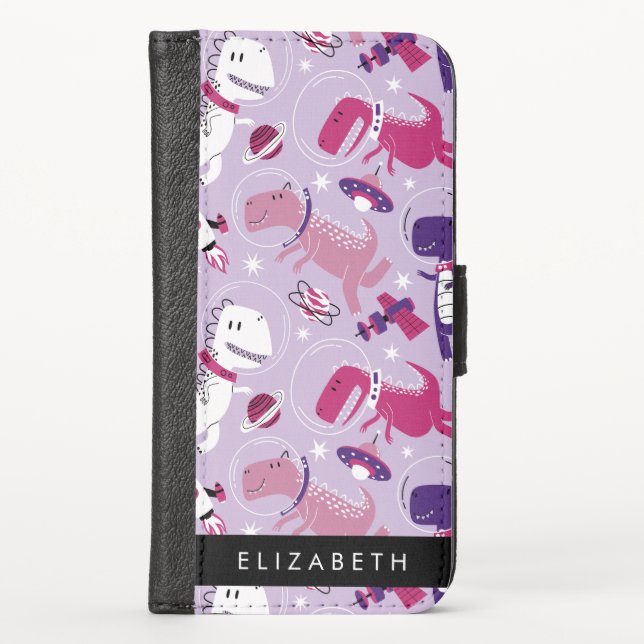 Space Dinosaurs, Cute Dinosaurs, Stars, Your Name iPhone Wallet Case (Front)