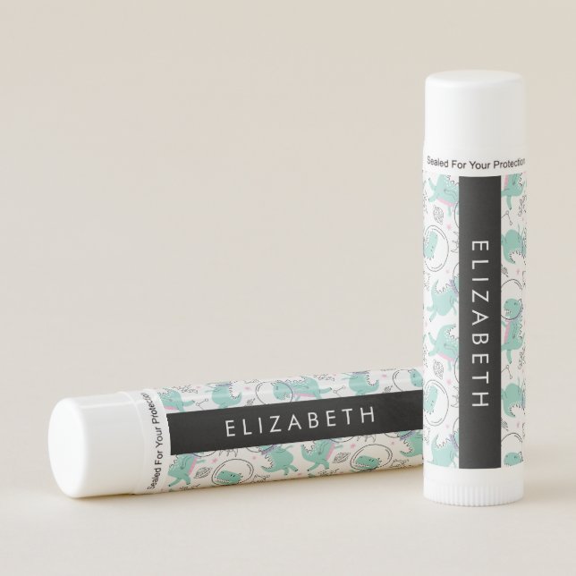 Space Dinosaurs, Cute Dinosaurs, Stars, Your Name Lip Balm (Front)