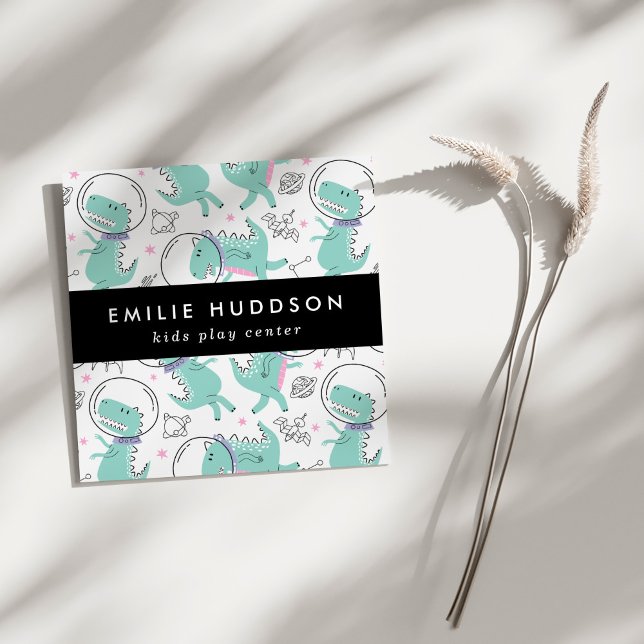 Space Dinosaurs, Kids Play Center, Activity Center Square Business Card (Creator Uploaded)