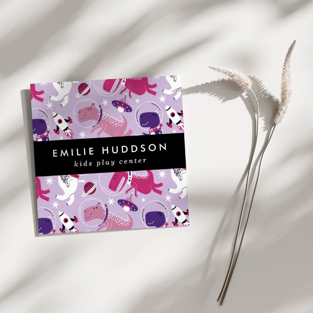 Space Dinosaurs, Kids Play Center, Activity Center Square Business Card (Creator Uploaded)