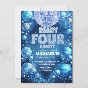 Space Disco 4th Birthday READY FOUR A PARTY Invitation