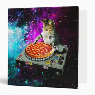 Space dj cat pizza 3 ring binder