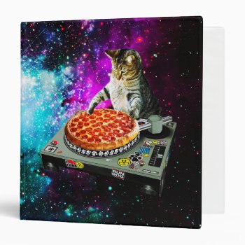 Space Dj Cat Pizza 3 Ring Binder by jahwil at Zazzle