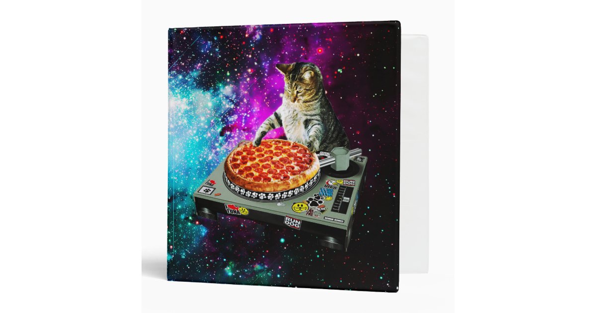 dj cat - space cat - cat pizza - cute cats 3 ring binder, Zazzle