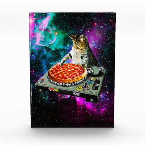 Space dj cat pizza acrylic award