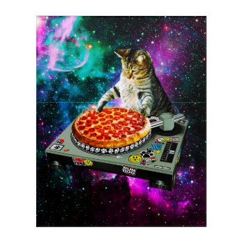 Space Dj Cat Pizza Acrylic Print by jahwil at Zazzle