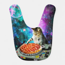 Space dj cat pizza baby bib
