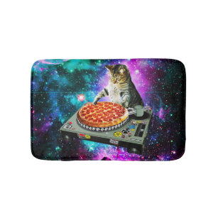 Space dj cat pizza bath mat