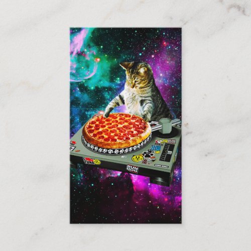 Space dj cat pizza business card