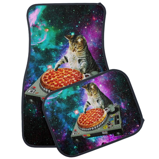 Space dj cat pizza car floor mat (Set)