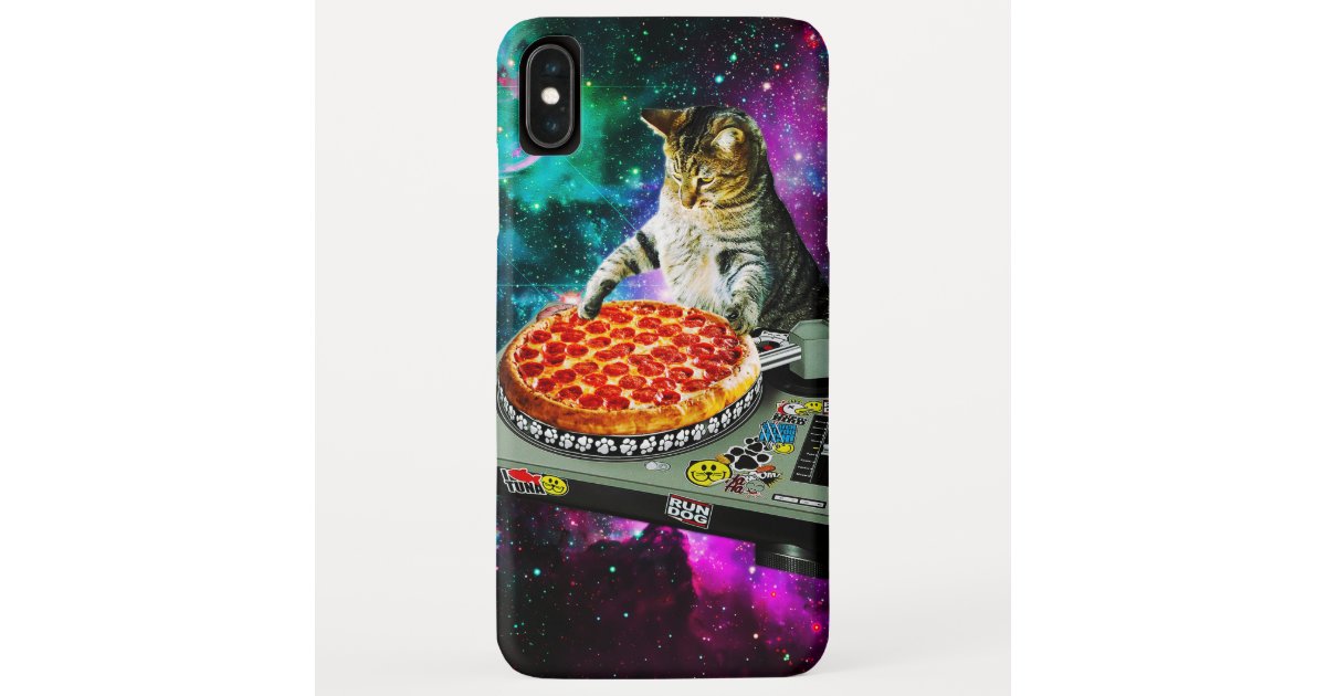 Funny Cute Space Cat DJ Music Pizza Fits Galaxy Kitty Pattern Fits Po