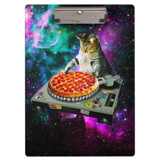 Space dj cat pizza clipboard