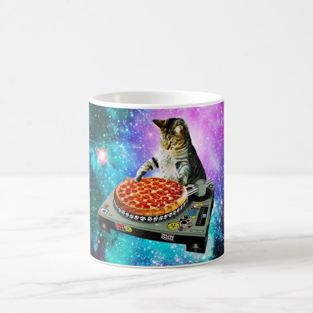 Space dj cat pizza coffee mug (Center)