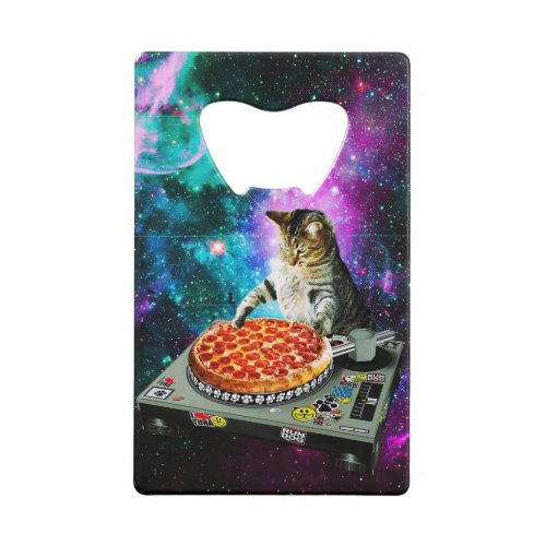Space dj cat pizza credit card bottle opener