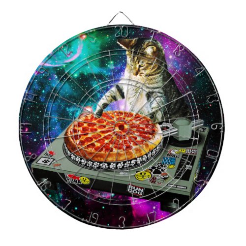 Space dj cat pizza dart board