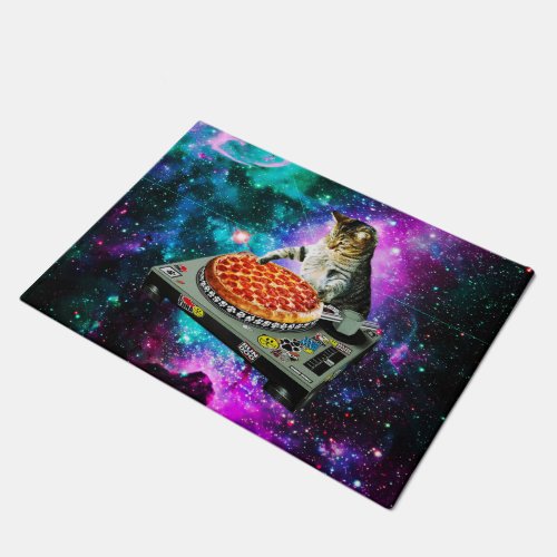 Space dj cat pizza doormat