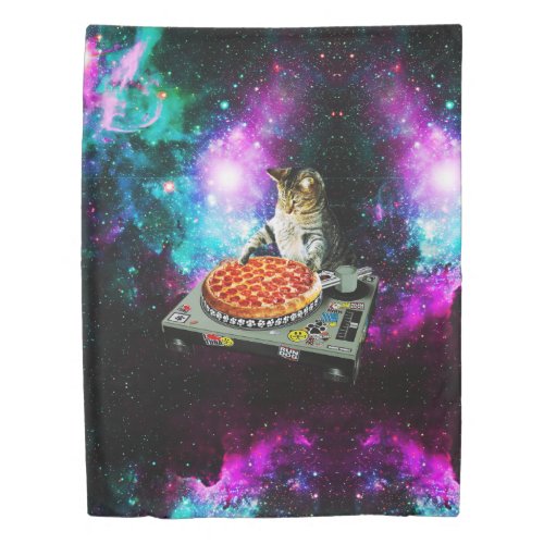 Space dj cat pizza duvet cover