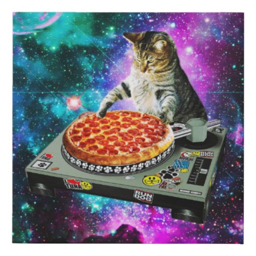 Space dj cat pizza faux canvas print