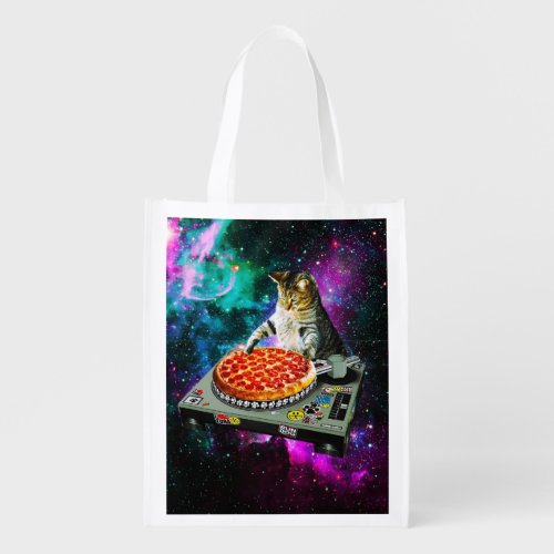Space dj cat pizza grocery bag