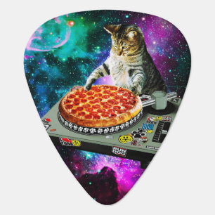 Space dj cat pizza guitar pick