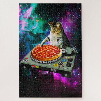 Space Dj Cat Pizza Jigsaw Puzzle by jahwil at Zazzle