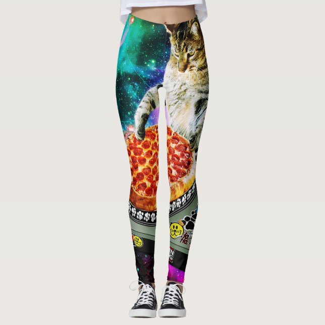 Space dj cat pizza leggings (Front)