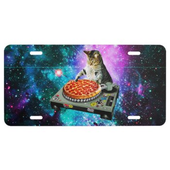 Space Dj Cat Pizza License Plate by jahwil at Zazzle