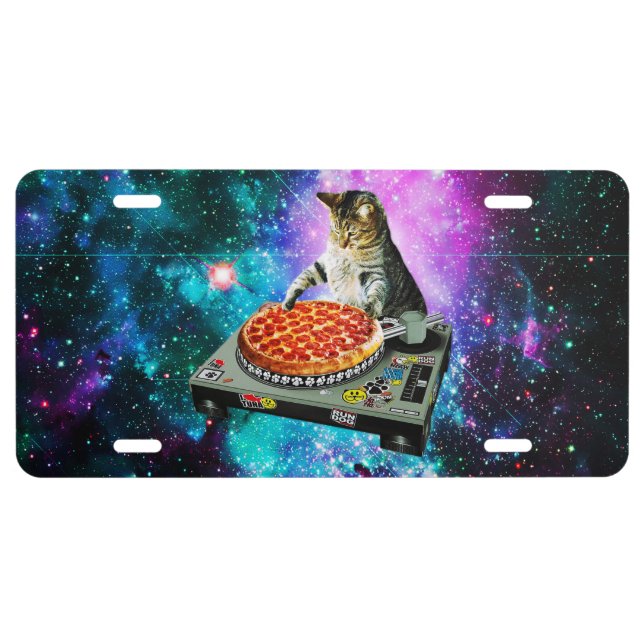 Space dj cat pizza license plate (Front)
