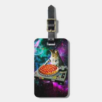 Space Dj Cat Pizza Luggage Tag by jahwil at Zazzle