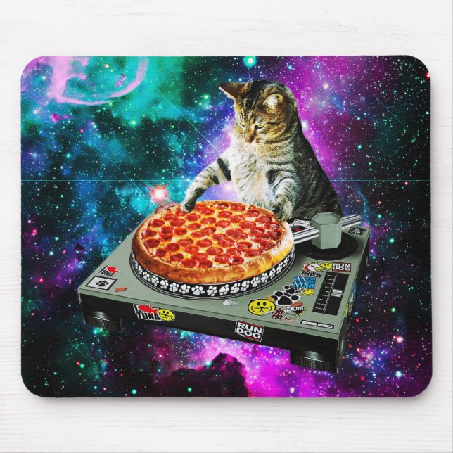 Space dj cat pizza mouse pad (Front)