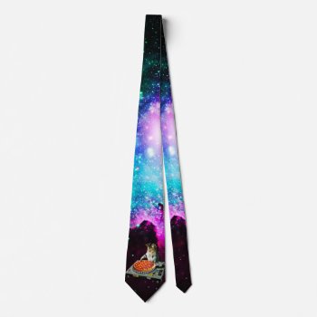 Space Dj Cat Pizza Neck Tie by jahwil at Zazzle