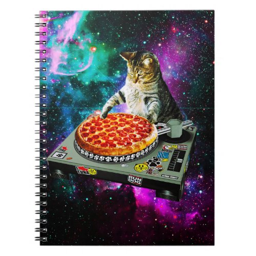 Space dj cat pizza notebook