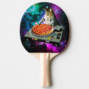 Space Dj Cat Pizza Ping Pong Paddle by jahwil at Zazzle