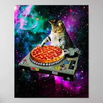 Space Dj Cat Pizza Poster by jahwil at Zazzle