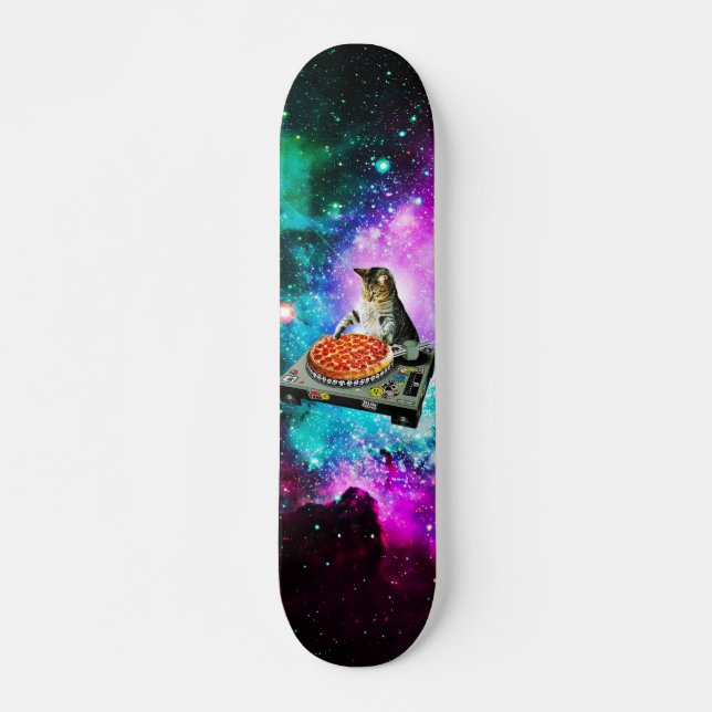 Space dj cat pizza skateboard (Front)