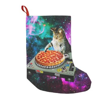 Space Dj Cat Pizza Small Christmas Stocking by jahwil at Zazzle