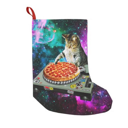 Space Dj Cat Pizza Small Christmas Stocking