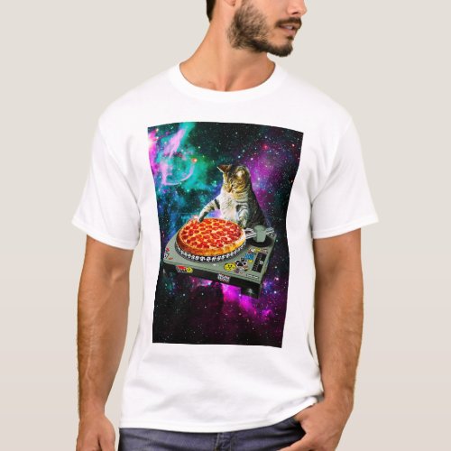 Space dj cat pizza T_Shirt