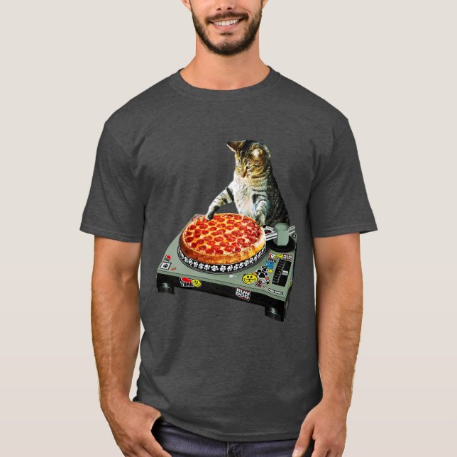 Space dj cat pizza T-Shirt (Front)