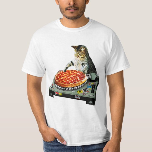 Space dj cat pizza T-Shirt (Front)